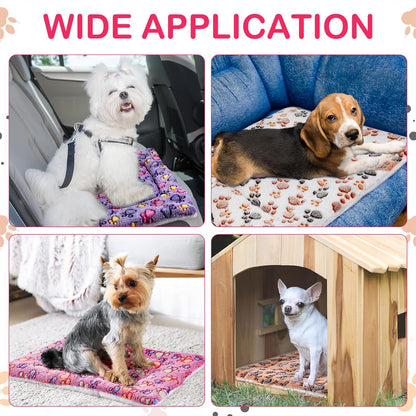 4 Pack Ultra Soft Dog Cat Bed Mat with Cute Prints Reversible Fleece Dog Crate Kennel Pad Cozy