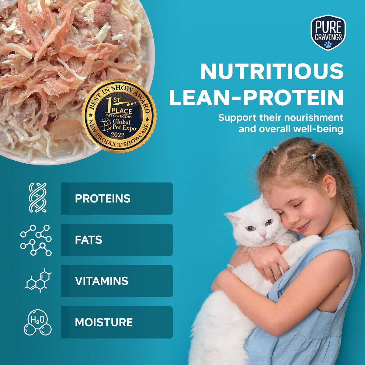 Chicken and Duck Recipe in Broth, Shredded Wet Cat Food, Grain-Free Protein, Non-GMO, 12 Pack