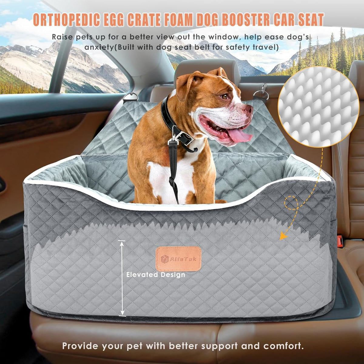 Memory Foam Booster Dog Car Seat for Medium Dogs Under 45 LBS, Elevated Pet Car Seat with