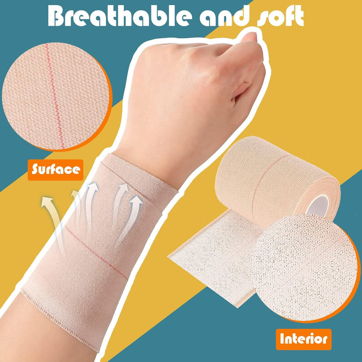 4 Rolls Elastic Tape Adhesive Elastic Tape Self Adhesive Bandage Wrap Flexible Stretch Bandages for