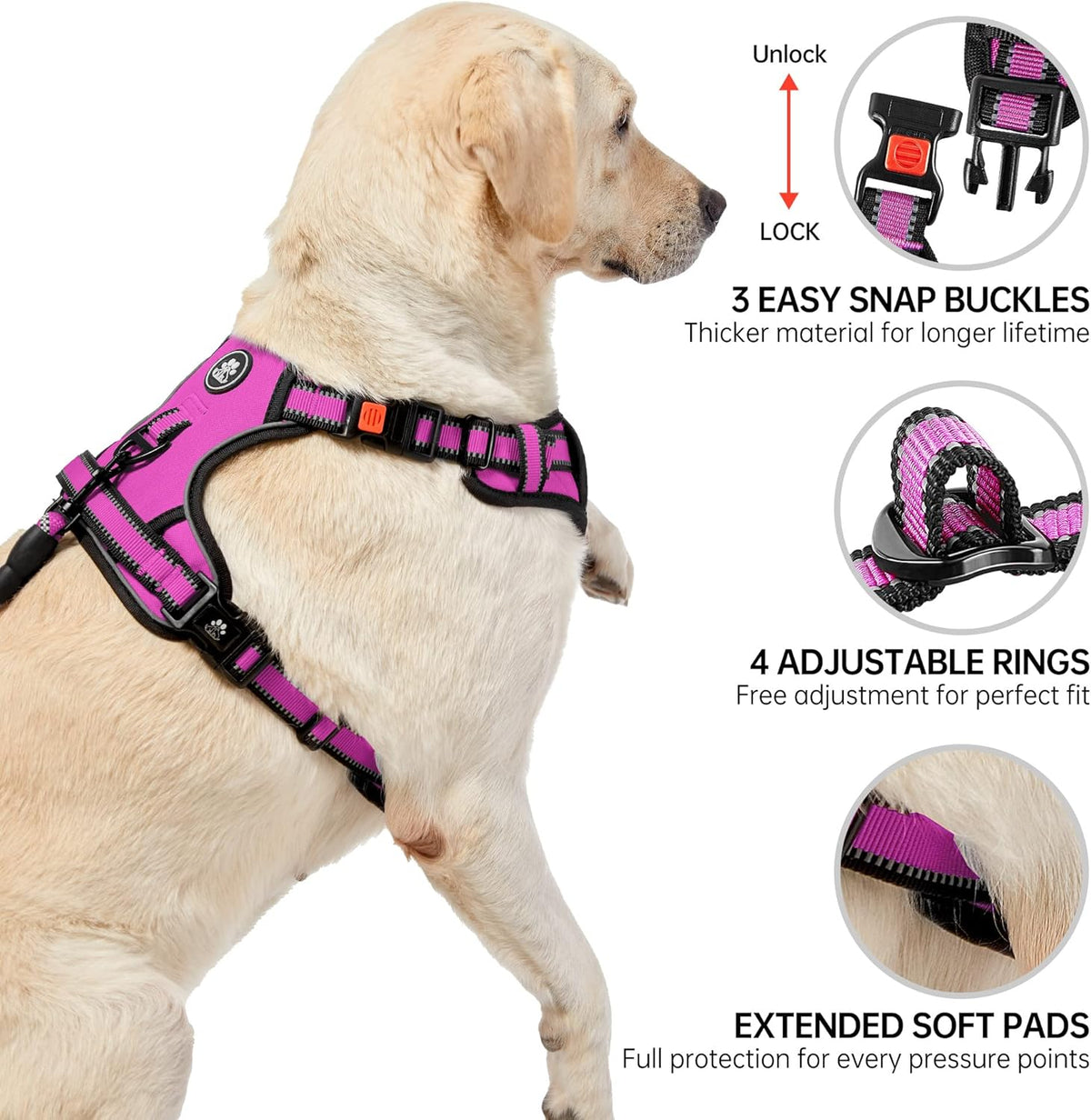 NESTROAD No Pull Dog Harness,Adjustable Oxford Dog Vest Harness with Leash,Reflective No-Choke Pet