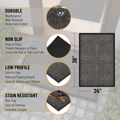 Indoor/Outdoor Hose-Wash Embossed Design Non-Slip Rubber 2x3 Modern Entryway Mat for Entryway