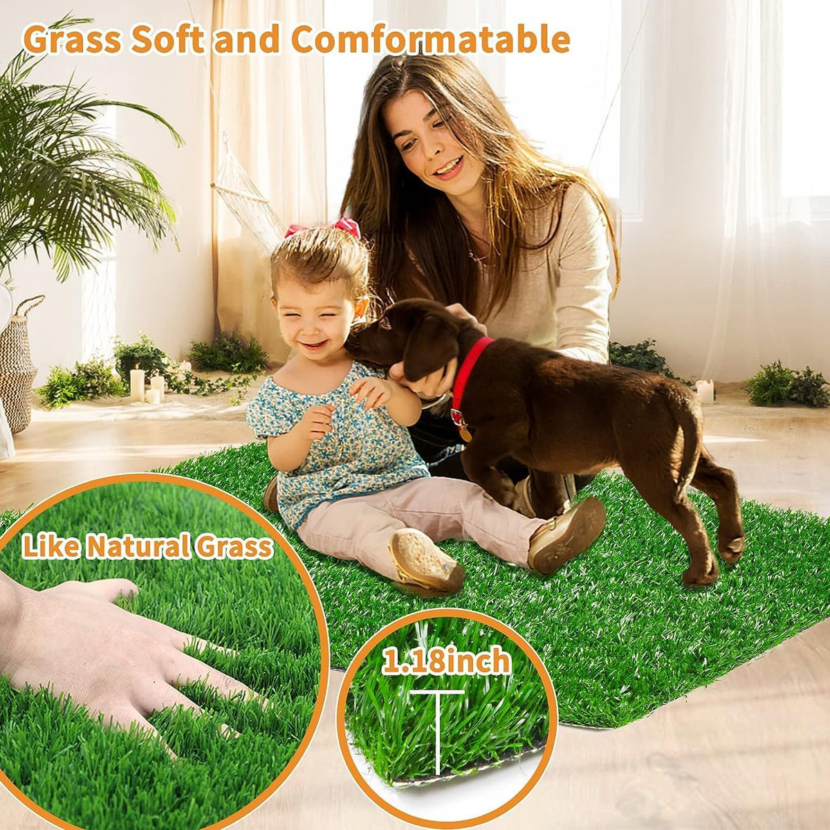 LOOBANI Dog Grass Pee Pads, 2 Pack Artificial Grass Pads for Potty Tray, Fake Grass for Dogs to Pee