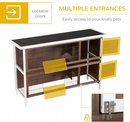 PawHut 54" 2-Story Large Rabbit Hutch Bunny Cage Wooden Pet House Small Animal Habitat with