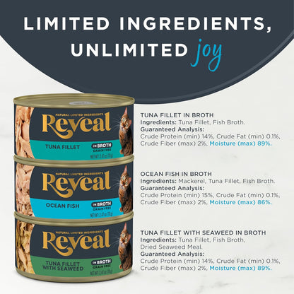 Reveal Natural Wet Canned Cat Food, Limited Ingredient, Grain-Free, Protein with No Artificial