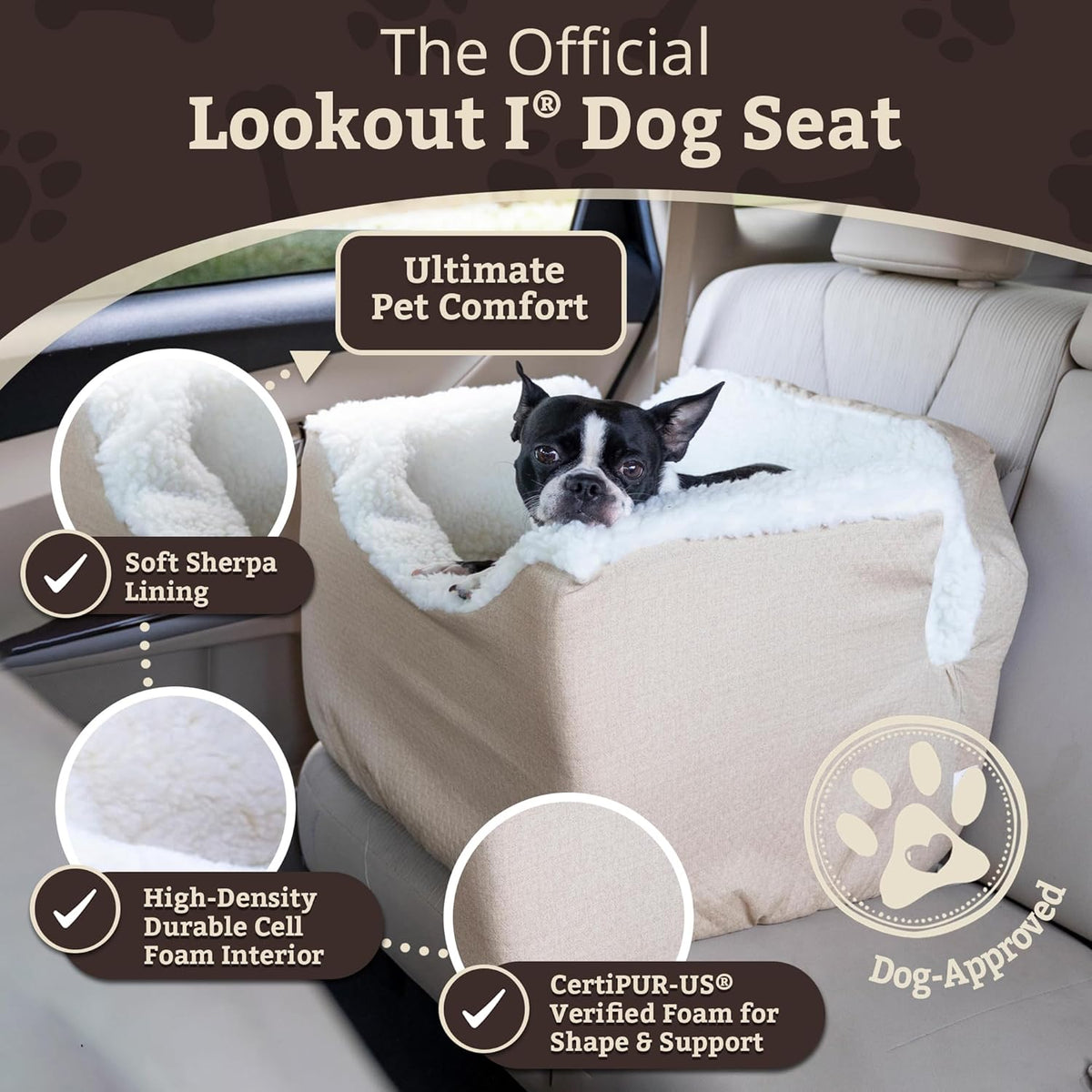 Snoozer Lookout I Car Seat - Dog Car Seats for Small Dogs, Puppy Booster Bed for Small & Medium
