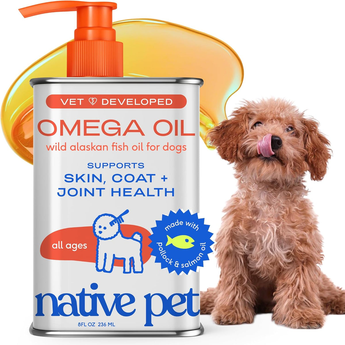 Native Pet Omega 3 Fish Oil for Dogs & Cats - Promotes Healthy Skin, Shiny Coat, & Strong Joints