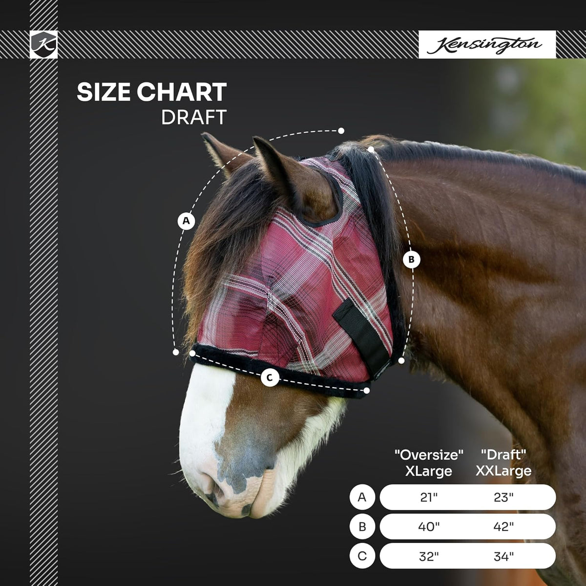 Kensington UV Fly Mask with Fleece Trim - Protective Mask with Dual Ear Opening Size: XXL Color: