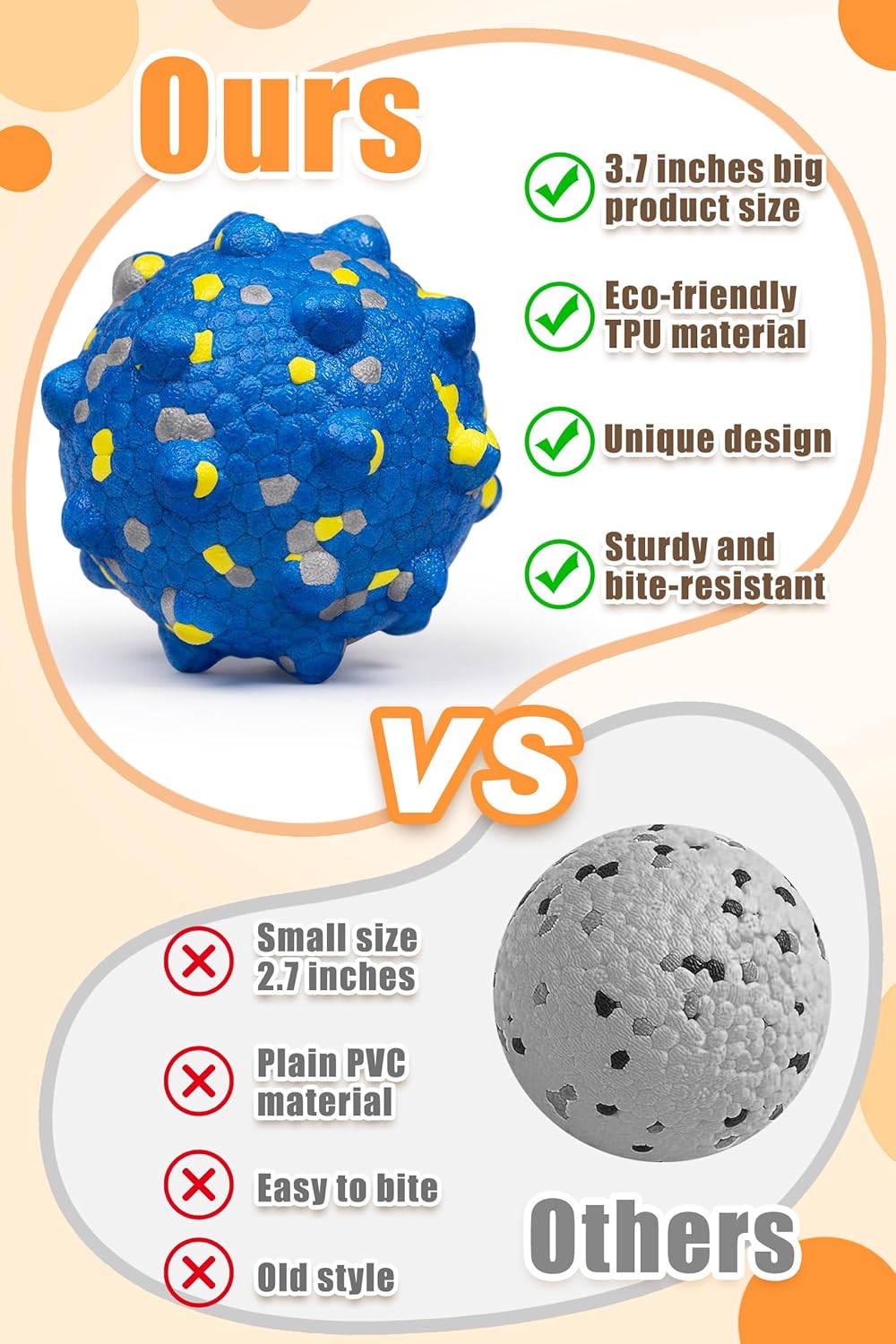 3.7'' Dog Balls for Dogs Aggressive Chewers Indestructible Tennis Durable Bouncy Interactive Dog