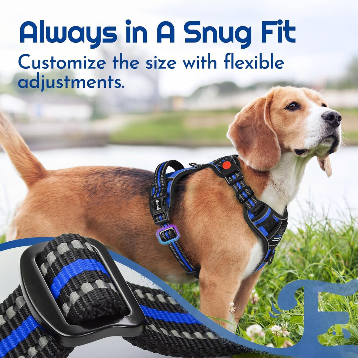 Eagloo Dog Harness Small Sized, Easy Wearing with 3 Buckles, Adjustable No Pull Pet Harness with 2