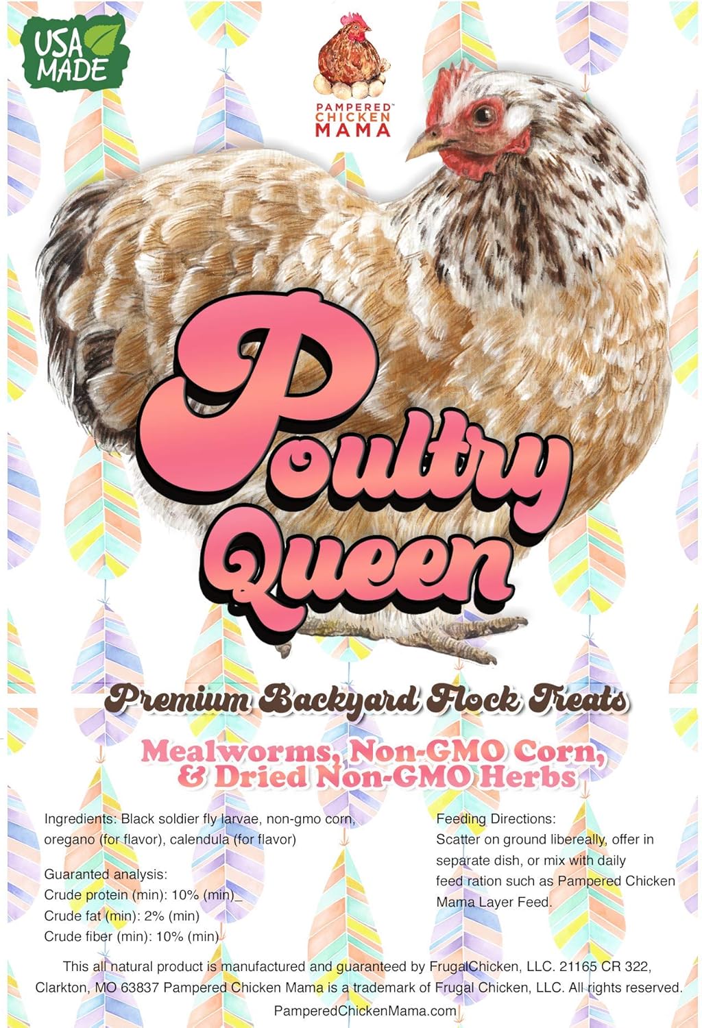 Pampered Chicken Mama Non-GMO Mealworm, Corn, Flax, & Herb Treat for Backyard Chickens, Healthy