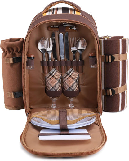 apollo walker Picnic Backpack Bag for 2 Person with Cooler Compartment, Detachable Bottle/Wine