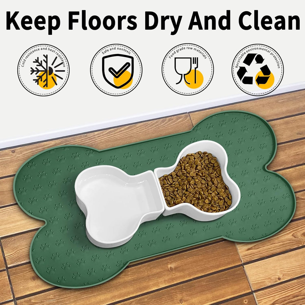 Dog Food Mat Anti-Slip Silicone Dog Bowl Mat Thicker Pet Placemat Waterproof Cat Feeder Pad with