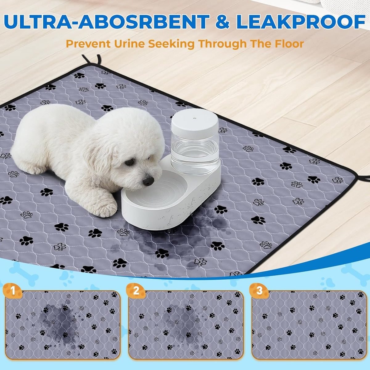 Fostanfly Washable Pee Pads for Dogs, 2 Pack 41"x41", Ultra-Absorbent Leakproof Non-Slip Reusable