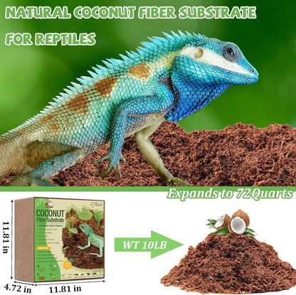 Riare 10LBS Natural Coconut Fiber Substrate for Reptile- Premium Compressed Coconut Husk Terrarium