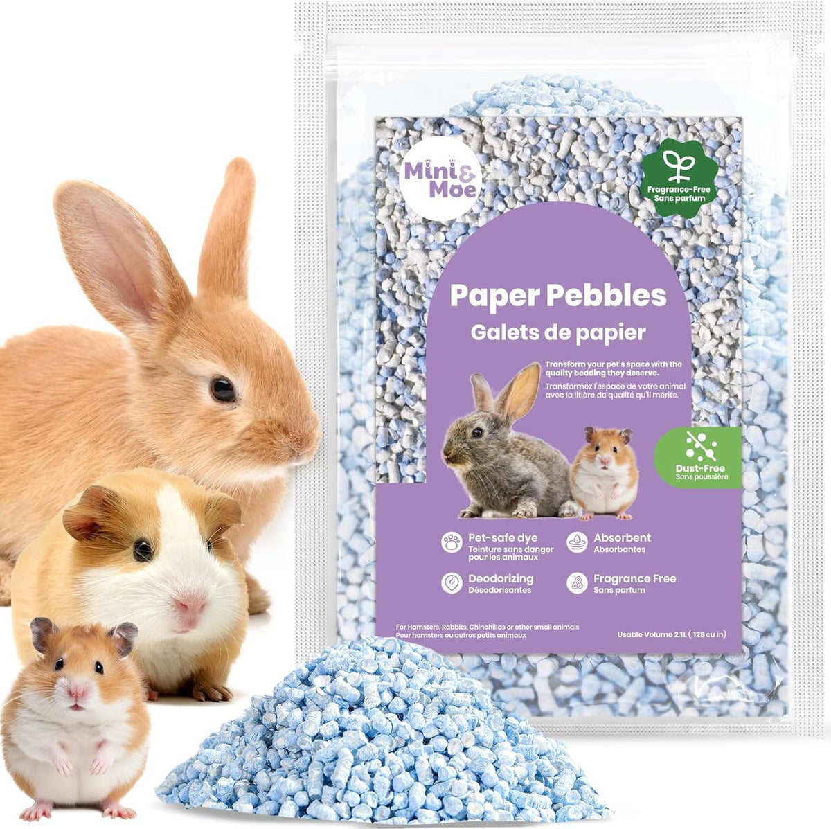 mini&moe Rabbit Bedding Guinea Pig Bedding Paper Pellet Bedding: Odor Control & Moisture Absorbent
