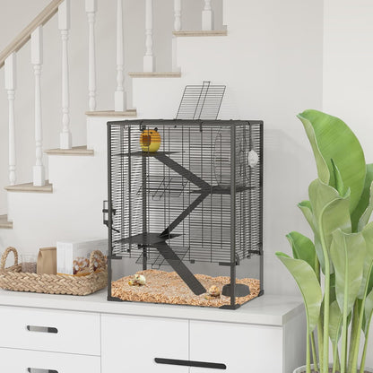 PawHut Large Hamster Cage with Deep Tempered Glass Bottom, 4 Tiers Hamster Tank with Running Wheel
