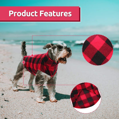 ASENKU Plaid Dog Fleece Vest, Soft Comfortable Pet Pajamas, Warm Winter Dog Shirt, Cold Weather