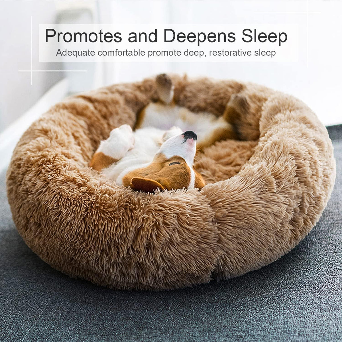 Dog Bed, Cat Calming Bed, Faux Fur Pillow Pet Donut Cuddler Round Plush Bed for Large Medium Small