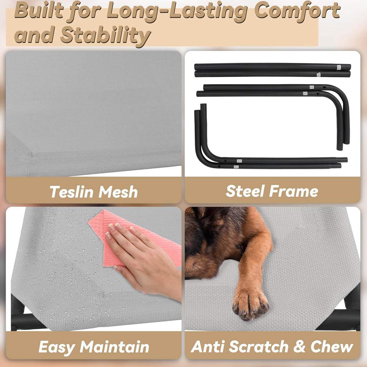 PHYEX Heavy Duty Steel-Framed Portable Elevated Pet Bed, Elevated Cooling Pet Cot, 43.5" L x 25.5"