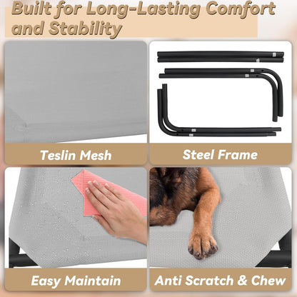 PHYEX Heavy Duty Steel-Framed Portable Elevated Pet Bed, Elevated Cooling Pet Cot, 43.5" L x 25.5"