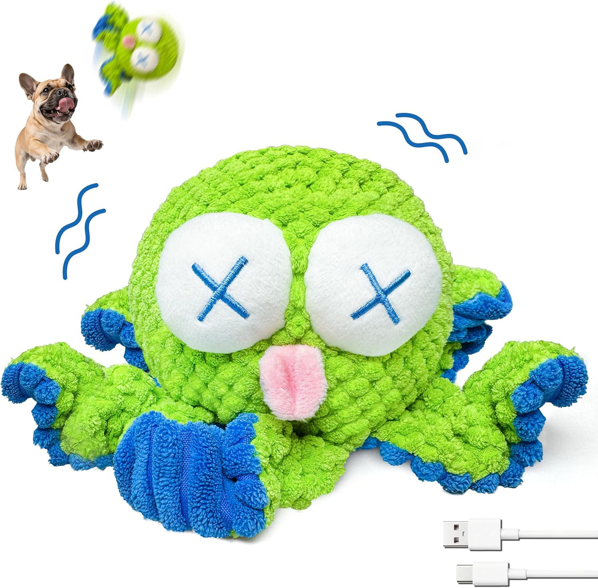 Interactive Octopus Dog Toys – Rechargeable Dog Squeaky Toy with Bouncing Ball, Music, Recording &
