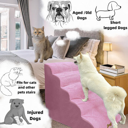 Dog Stairs & Pet Ramp for Small/Large Dogs to High Beds/Couches - 5 Steps 24-inch Height for 18-30