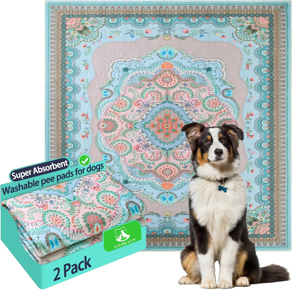 Washable Pee Pads for Dogs, 36"x41" 2 Pack Reusable Puppy Pads Pet Training Pads, Super Absorbent