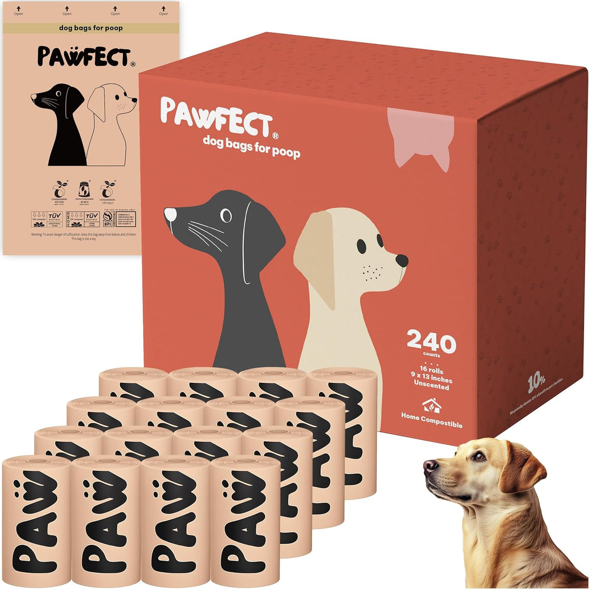 Pawfect Dog Poop Bags Rolls - Biodegradable Doggie Bags, Compostable Dog Waste Bags, BPI Certified
