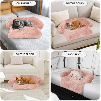 GGIB Calming Dog Bed Fluffy Plush Dog Mat for Furniture Protector with Removable Washable Cover for