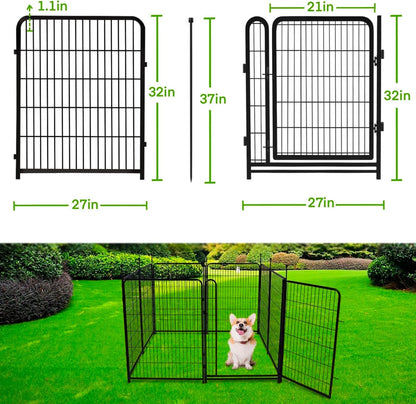 Tall Garden Fence,Wide Gate Low Threshold Fence for Garden, 32in(H) 4 Panels Total 8.9 Ft(L) Animal