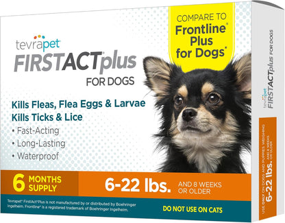FirstAct Plus Flea Treatment for Dogs, Small Dogs 5-22 lbs, 6 Doses, Same Active Ingredients as