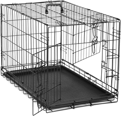 DUMOS Dog Crate, 36 Inch Medium Double Door Dog Cage with Divider Panel and Plastic Leak-Proof Pan