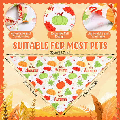 Weewooday 50 Pcs Fall Dog Bandanas Bulk Pumpkin Maple Leaves Thanksgiving Autumn Bandanas for Bibs