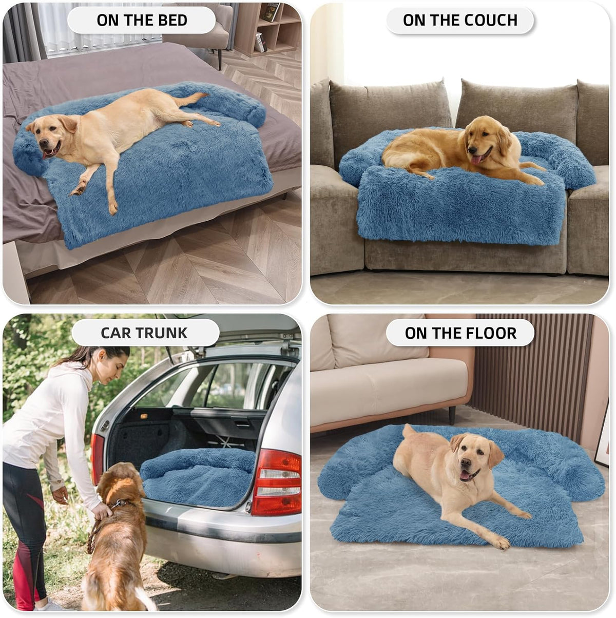 GGIB Calming Dog Bed Fluffy Plush Dog Mat for Furniture Protector with Removable Washable Cover for