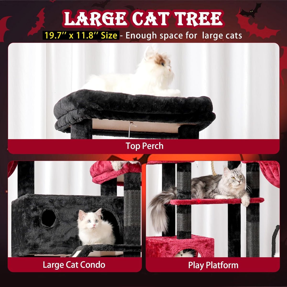Gothic Cat Tree for Large Cats, 78.7"(200cm) Tall Cat Tower for Indoor Cats Multiple Cats with