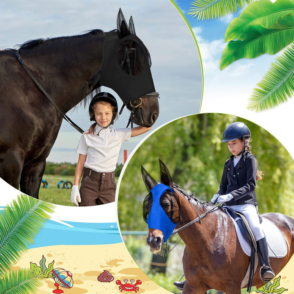 Sadnyy 6 Pcs Horse Fly Masks with Ears Comfort Breathable Mesh Fly Masks Net UV Protection Large