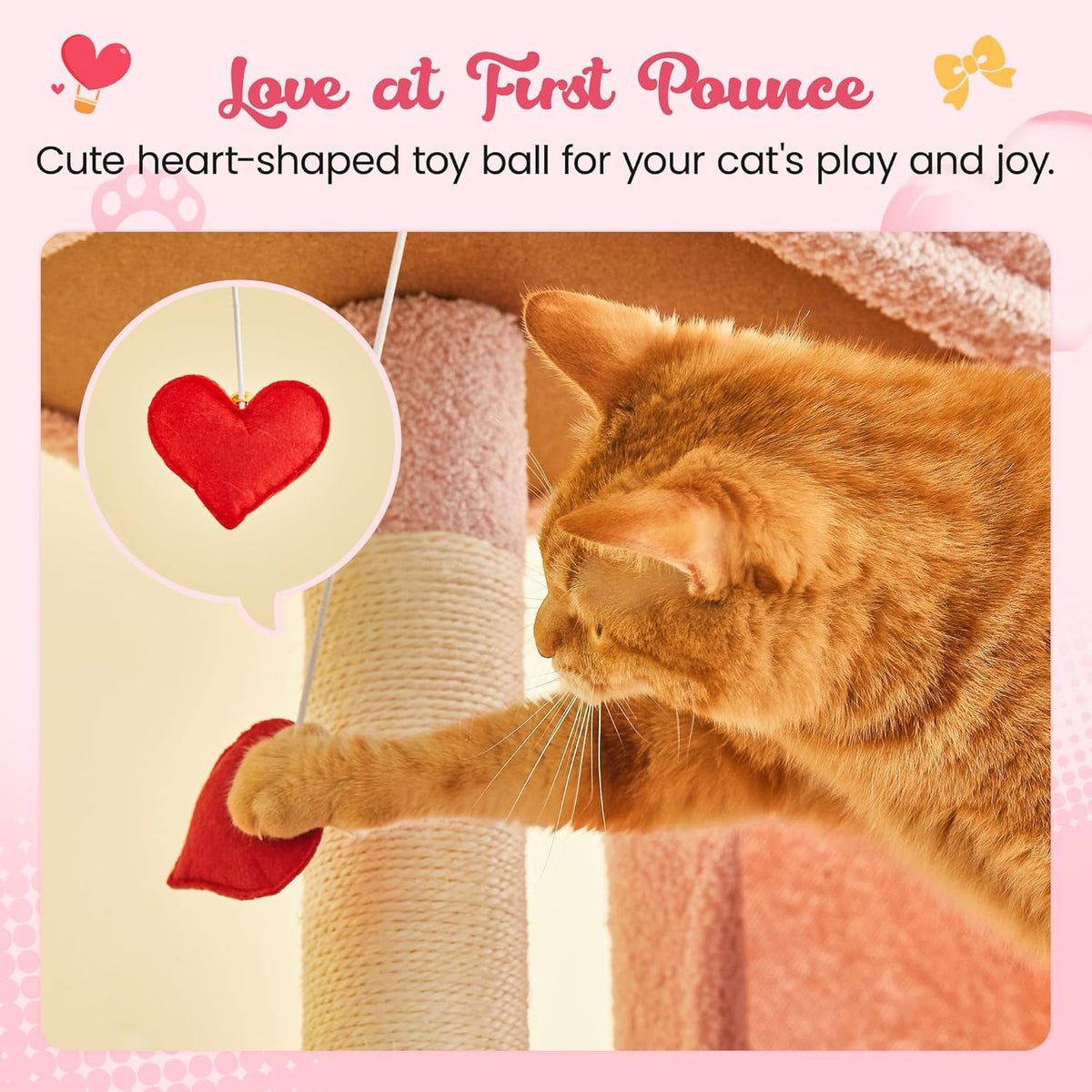MWPO Cute Cat Tree, 70.1-Inch Tall Pink Cat Tower for Indoor Cats Large Adult, Multi-Level Cat