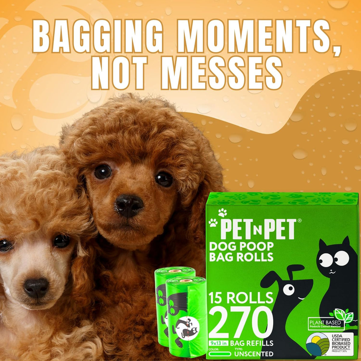 Pet N Pet 270 Counts Green Poop Bags for Dogs, 38% Plant Based & 62% PE Extra Thick Dog Poop Bags