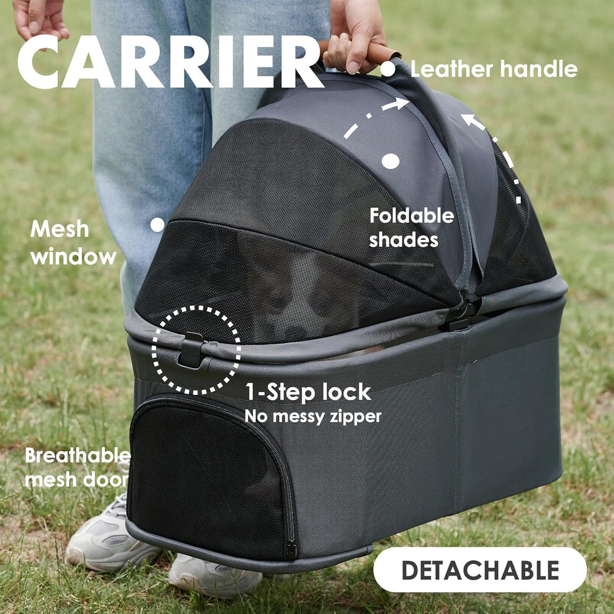3 in 1 Pet Stroller with Removable Carrier, Folding Stroller for Small/Medium Dogs and Cats