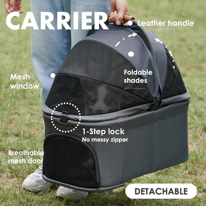 3 in 1 Pet Stroller with Removable Carrier, Folding Stroller for Small/Medium Dogs and Cats