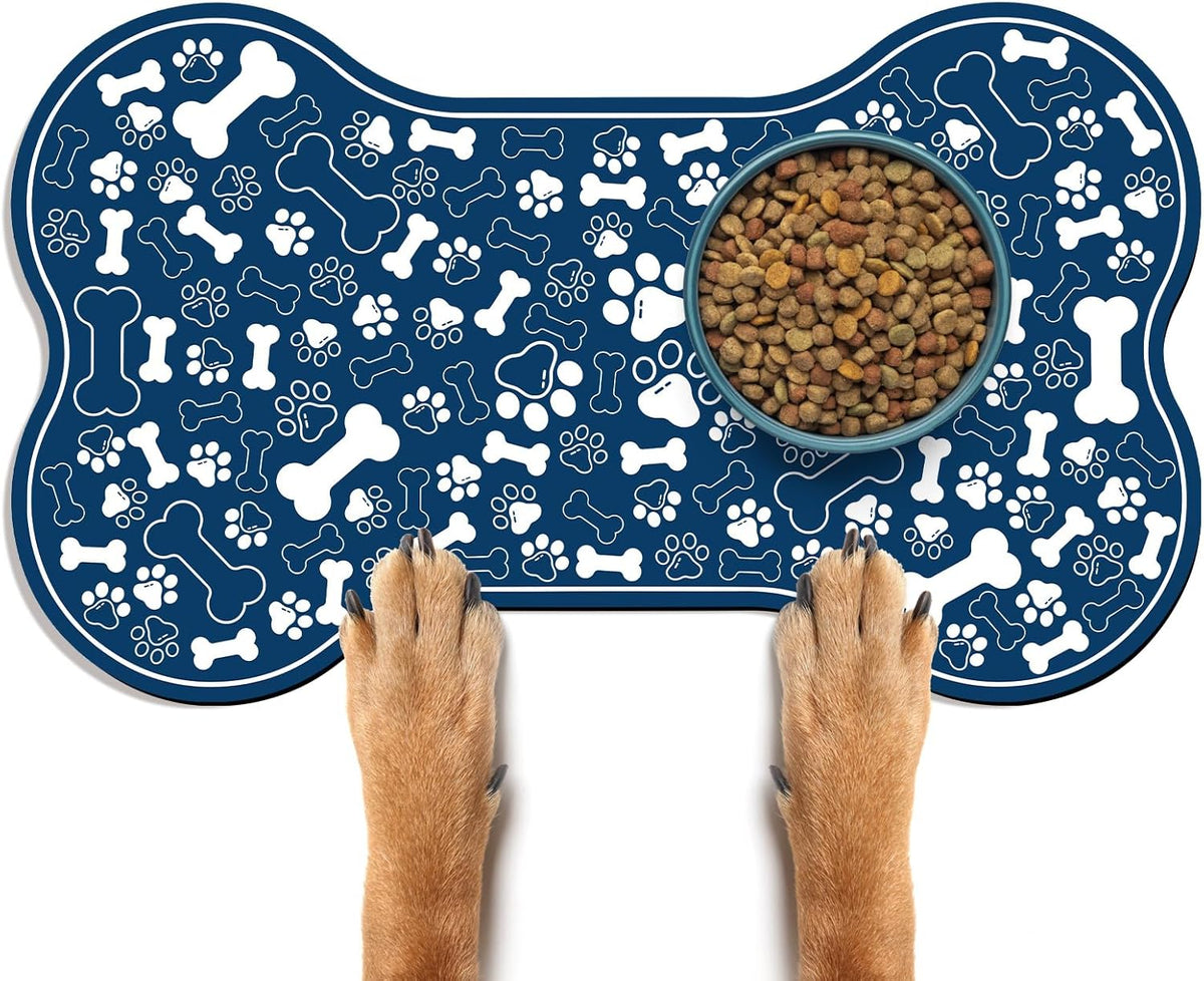 Dog & Cat Food Mat Bone Shaped Pet Feeding Mat Quick Absorb Water Bowl Placemat with Rubber Backing