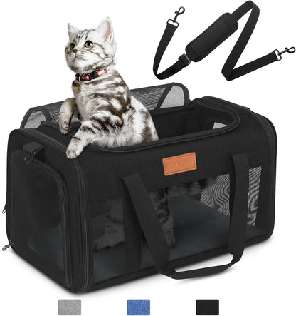PETUX TSA Approved Pet Carrier in Cabin, 17"x11"x9.5" Soft Cat Carriers for Small Cat up to 12 lb