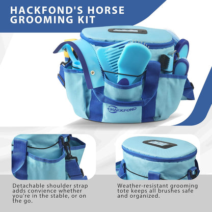 Horse Grooming Kit 9pcs Horse Brushes Equine Grooming Brushes Tack Room Supplies Set with Organizer