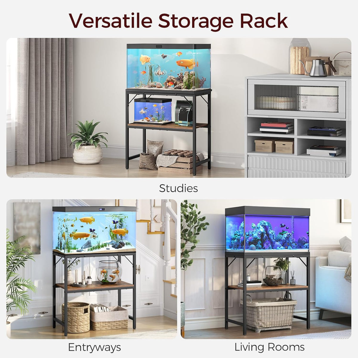 20 Gallon Fish Tank Stand, Aquarium Stand with 2-Tier Storage Shelves, Heavy Duty Breeder Turtle