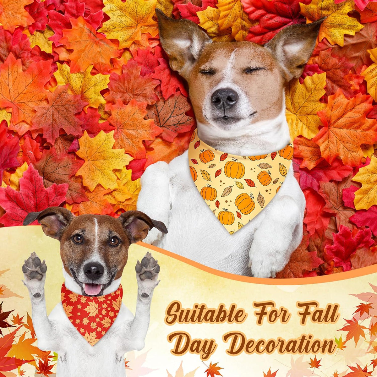 500 Pcs Fall Bandanas for Dogs Autumn Dog Bandanas with Maple Leaves Pumpkin Patterns Soft Bibs