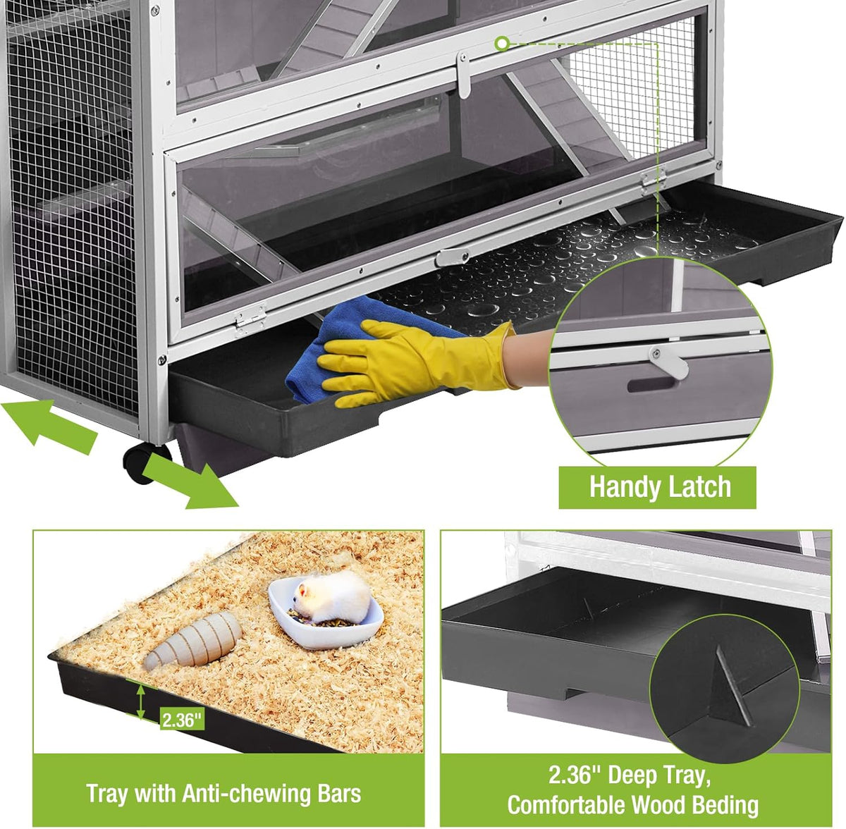 GUTINNEEN Guinea Pig Cages - Metal Iron Frame, Hamster Cage with Chew-Proof Aluminum Edges, Movable