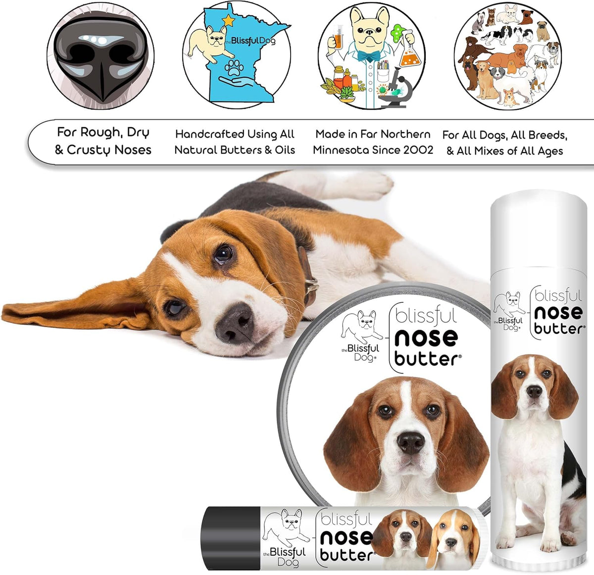 The Blissful Dog Beagle Nose Butter for Dry, Cracked Skin, Lick-Safe Dog Nose Balm with