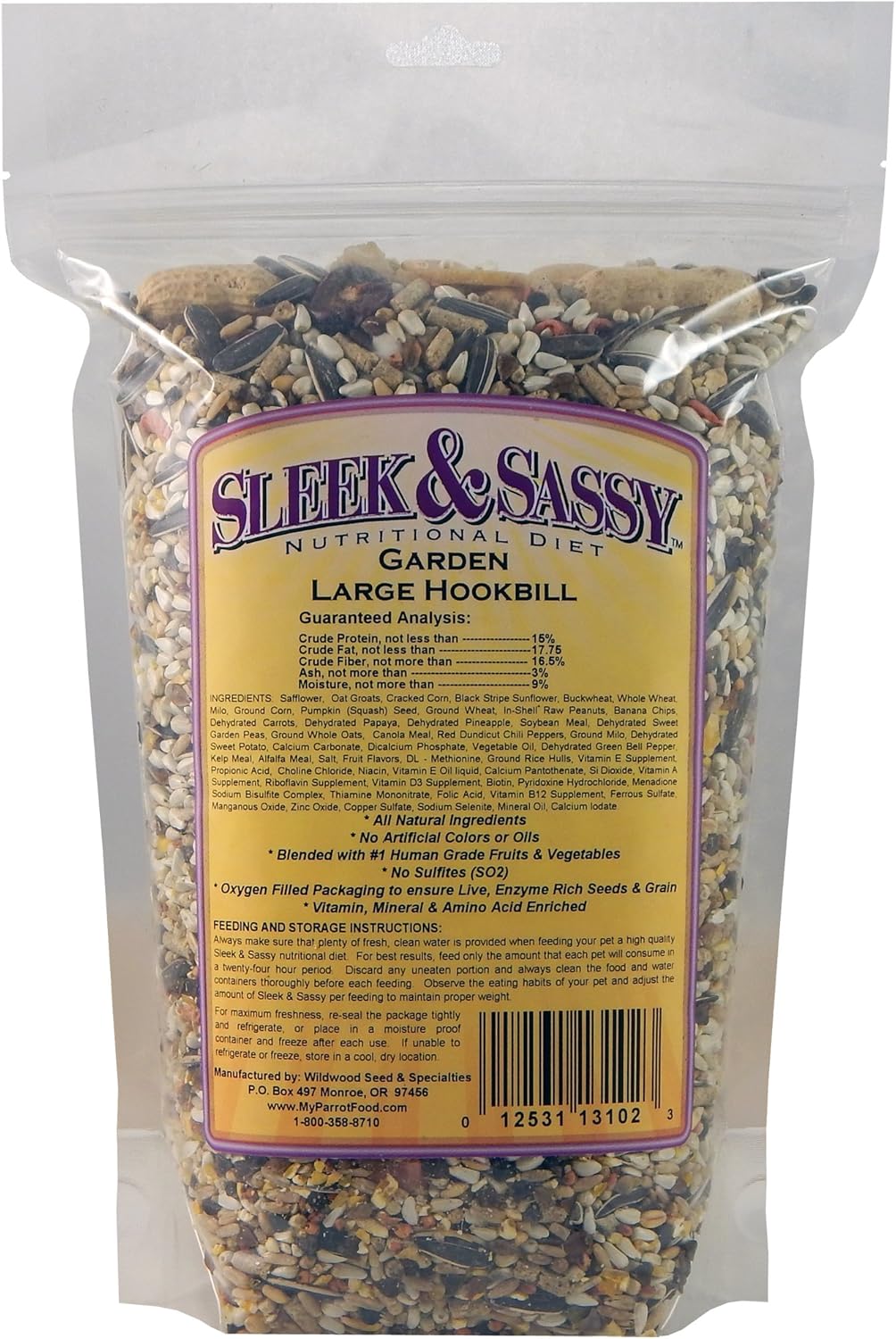 SLEEK & SASSY Garden Large Hookbill Parrot Food for Large Conures, Amazons, African Greys