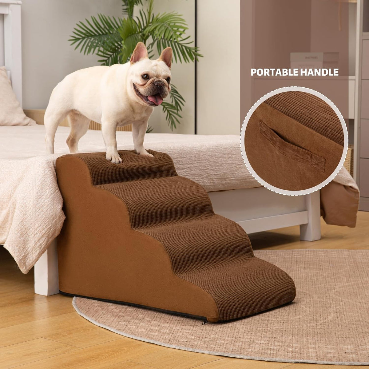 4-Step Dog Stairs and Ramp for Beds or Couches – Non-Slip Sturdy Pet Steps for Small Dogs and